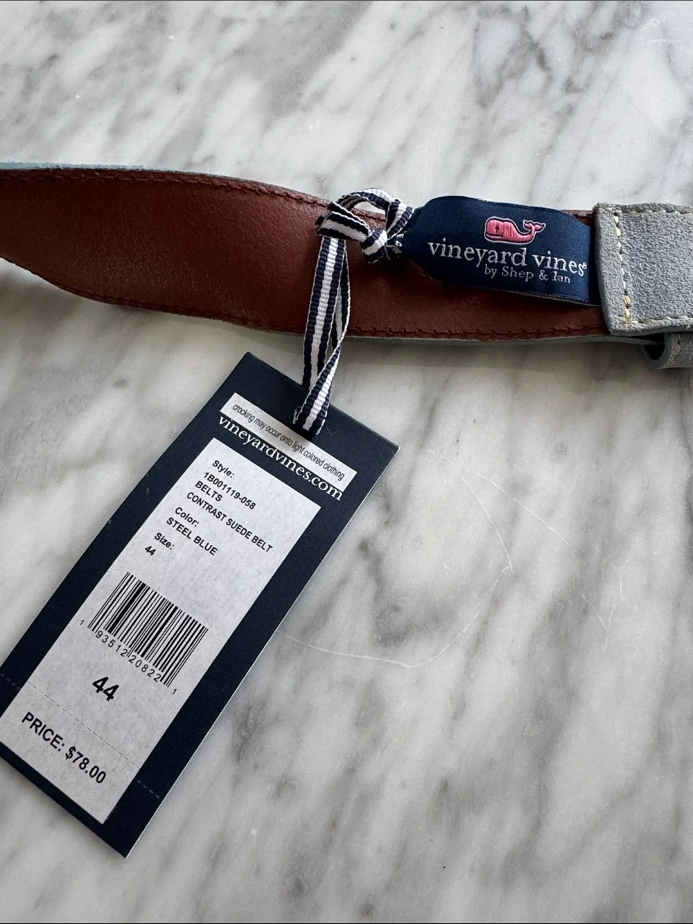 Vineyard Vines steel blue gray contrast suede belt. Size 44. NWT.